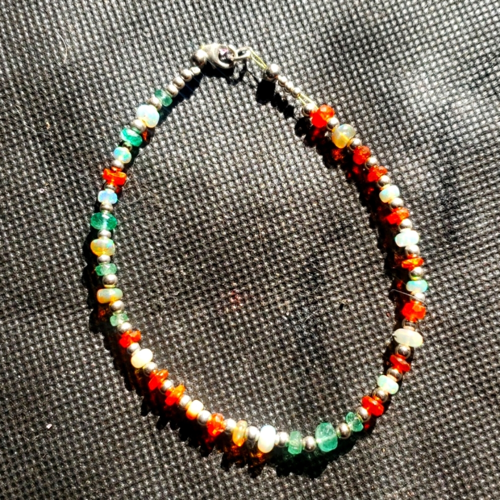 Ethiopian fire 🔥 opal ,emerald and orange opal 925 sterling silver bracelet.